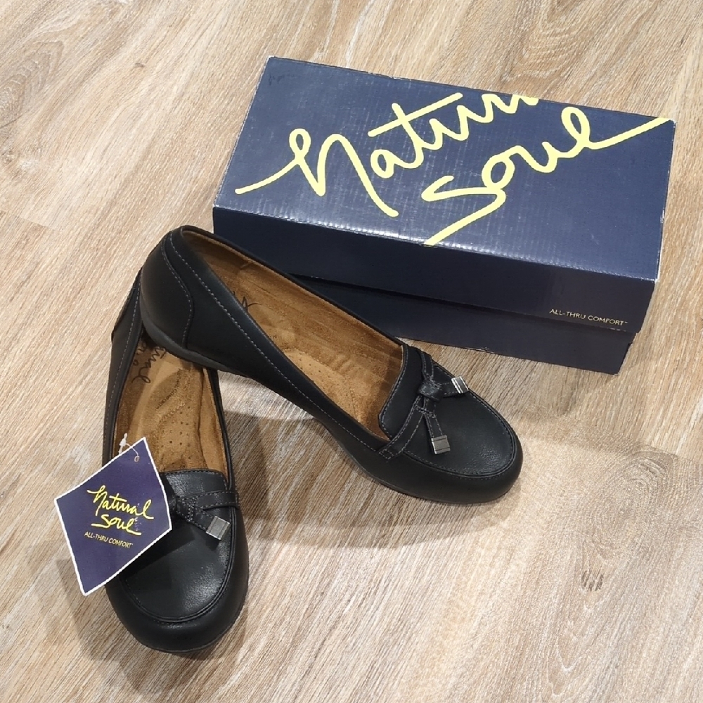 ❤️🥿Natural Soul Women's Black Flats with Bow Accent size 8 M❤️🥿